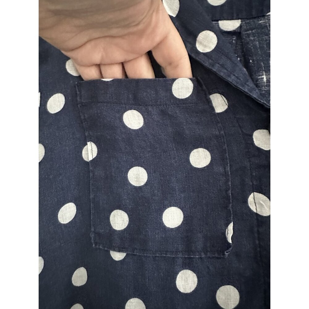Anthropologie Maeve Women Button Down Shirt Top Surf Linen Navy Dot XS Casual - Picture 5 of 10